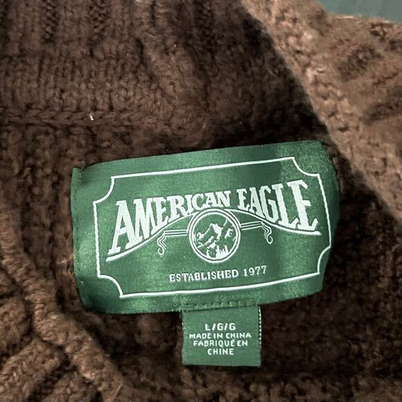 American Eagle Women's Cowl Neck Knit Sweater Large Brown Cabin Fisherman Cozy - Picture 8 of 10